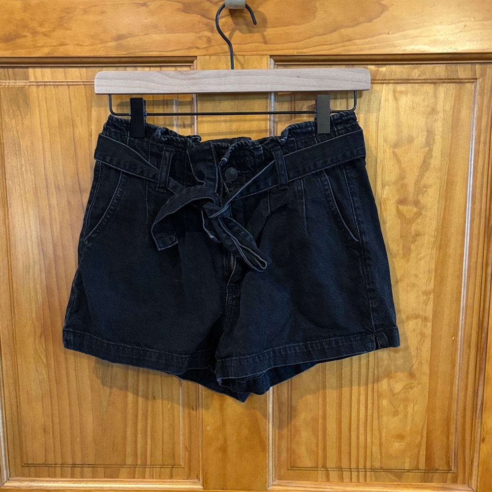 American Eagle Outfitters Black Paperbag Tie-Waist Jean Shorts